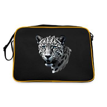 Leopard mit Blauen Augen Tier Motiv Kunst - Retro Tasche - Schwarz/Gold - Hinten