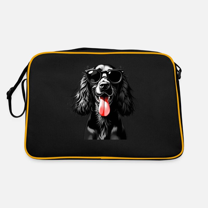 Cocker Spaniel Hund Tier Motiv lustiger Hunde - Retro Tasche - Schwarz/Gold