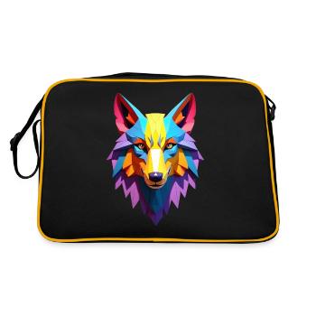 Polygon Kunst Wolf Wölfe Tier Motiv Kunst Wolf - Retro Tasche - Schwarz/Gold - Hinten