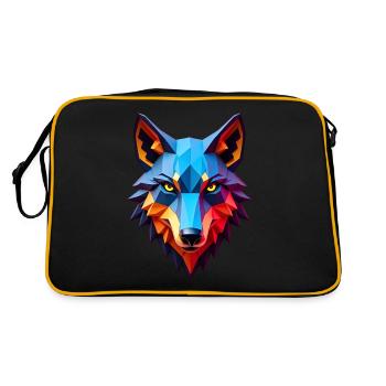 Wolf Polygon Wölfe Tier Motiv Kunst Wolfs - Retro Tasche - Schwarz/Gold - Hinten
