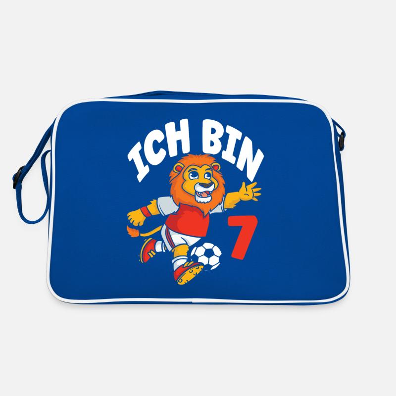 Lustiger Löwe Fußball Ich bin 7 Kindergeburtstag Retro Tasche