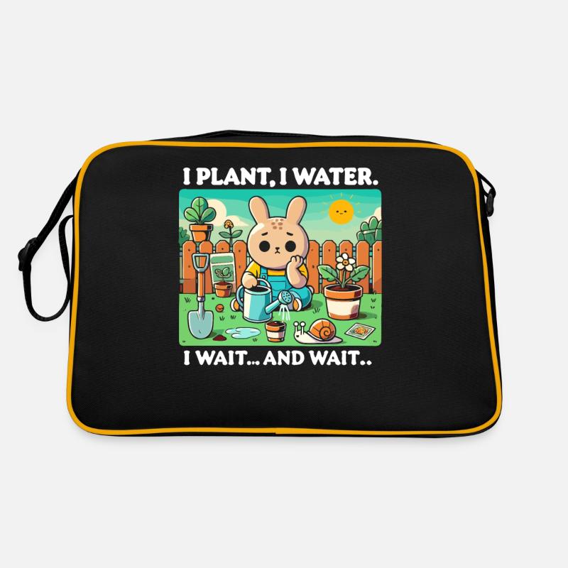 Ich pflanze, ich gieße, ich warte und warte Retro Tasche