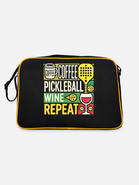 Kaffee Pickleball Wein Wiederholung - Retro Tasche - Schwarz/Gold - Hinten