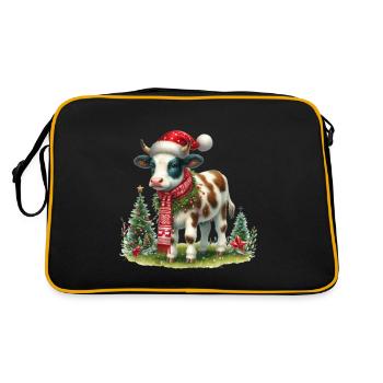 Weihnachtliche Kuh Mit Mütze Und Schal - Retro Tasche - Schwarz/Gold - Hinten