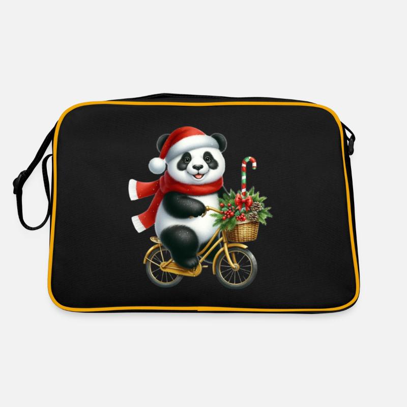 Panda de Noël à vélo avec écharpe et Sac Retro