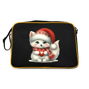 Niedlicher Weihnachtsfuchs Mit Herz - Retro Tasche - Schwarz/Gold - Hinten