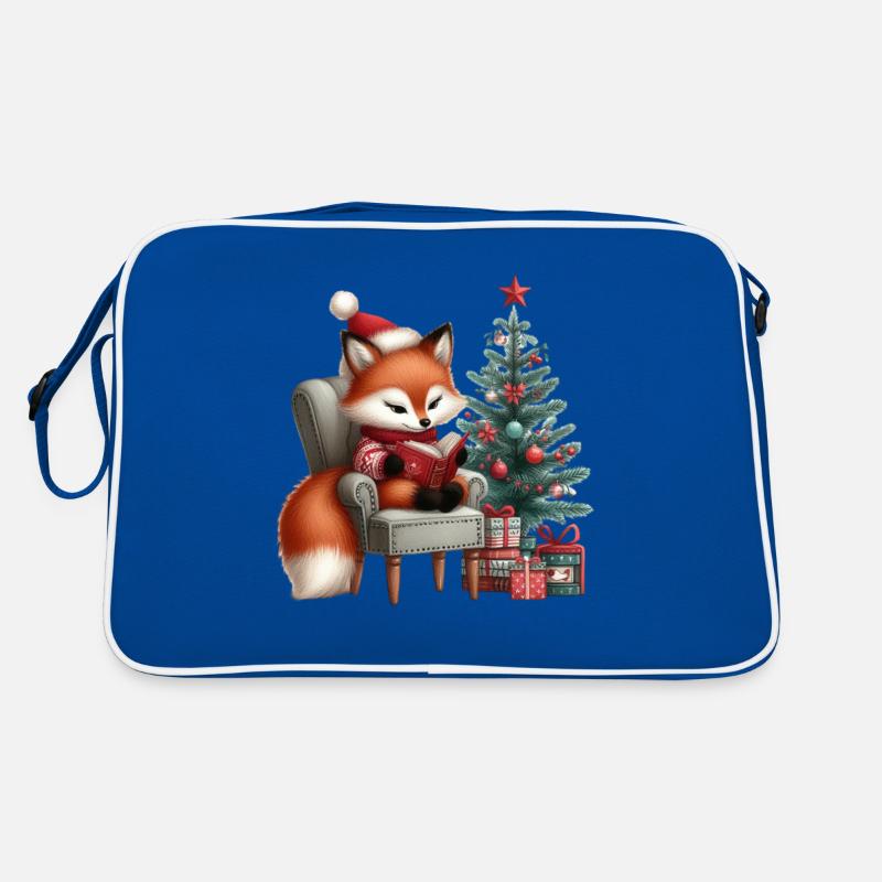 Christmas fox with book on Christmas tree Retro Bag