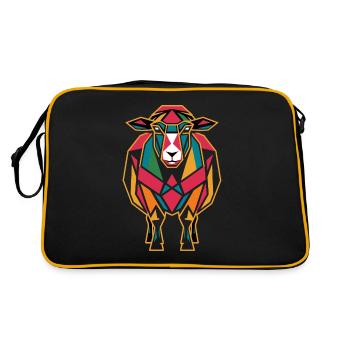Geometrische Bauernhoftier Grafik Bunte Kuh - Retro Tasche - Schwarz/Gold - Hinten