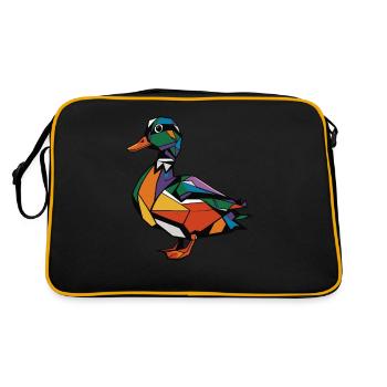 Bunte Geometrische Bauernhoftier Grafik Ente - Retro Tasche - Schwarz/Gold - Hinten
