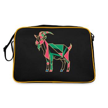 geomGeometrische Bauernhoftier Grafik Ziege Bunt - Retro Tasche - Schwarz/Gold - Hinten