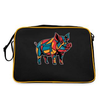 Buntes Geometrisches Bauernhoftier Grafik Schwein - Retro Tasche - Schwarz/Gold - Hinten