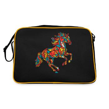 Buntes Geometrisches Bauernhoftier Grafik - Retro Tasche - Schwarz/Gold - Hinten