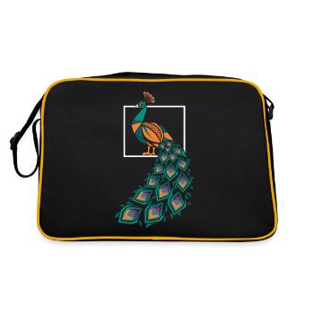 Géométrique Ferme Animal Graphique Paon Art - Sac Retro - noir/or - Dos