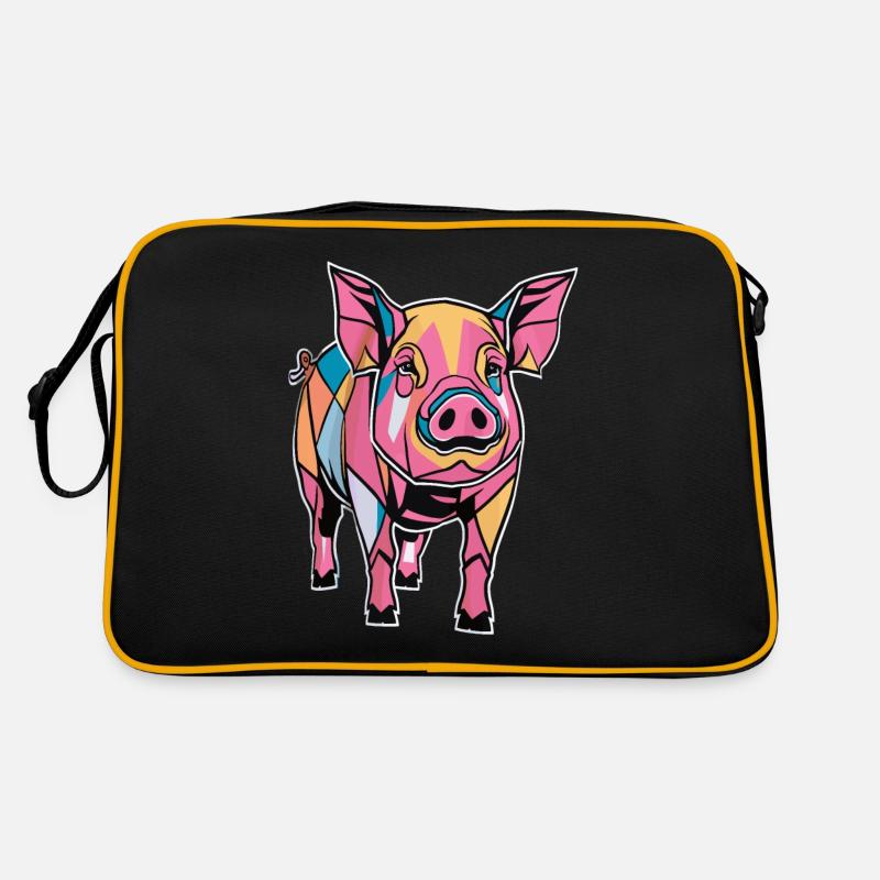 Graphique géométrique coloré de cochon de ferme Sac Retro