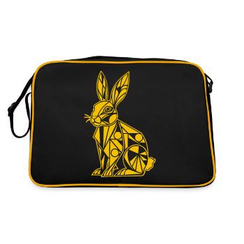 Geometrische Bauernhoftier Grafik Hase Kunst - Retro Tasche - Schwarz/Gold - Hinten