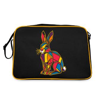 Bunter Geometrischer Bauernhoftier Grafik Hase - Retro Tasche - Schwarz/Gold - Hinten