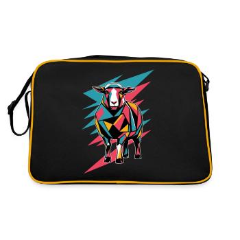 Geometrische Bauernhoftier Grafik - Farbige Schaf - Retro Tasche - Schwarz/Gold - Hinten