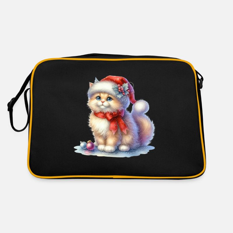 Chat de Noël mignon avec chapeau de Père Noël Sac Retro