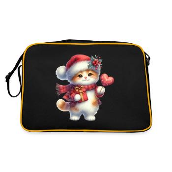 Cute Christmas kitten with gift - Retro Bag - black/gold - Back