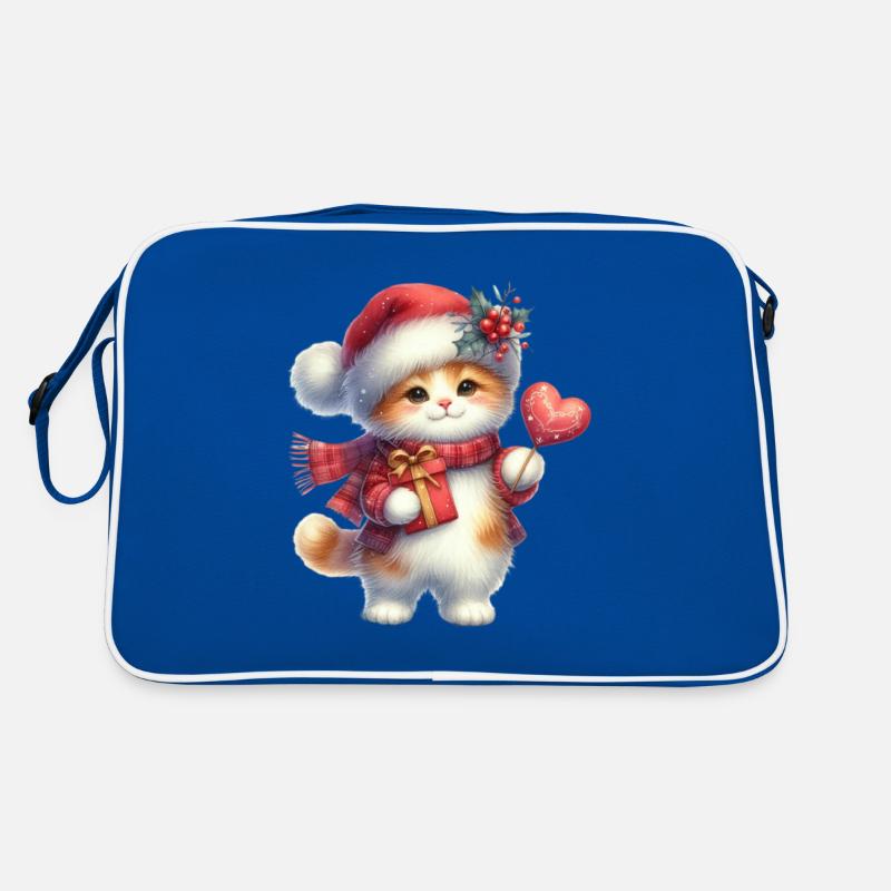 Cute Christmas kitten with gift Retro Bag