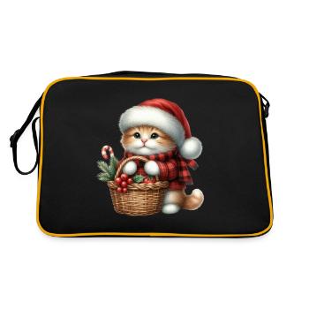 Christmas cat with basket and hat - Retro Bag - black/gold - Back