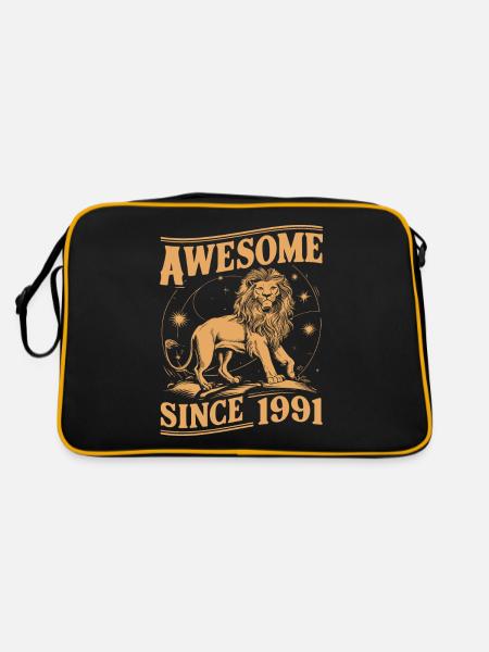 Leo Astrological Sign Zodiac Birthday Year 1991Leo - Retro Tasche - Schwarz/Gold - Hinten