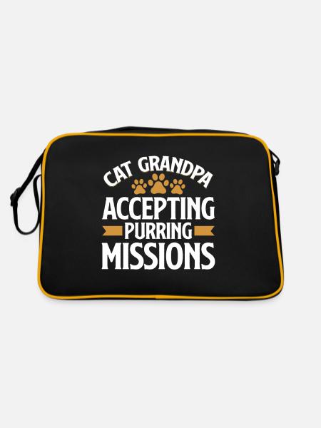 Cat Grandpa Gifts - Retro Tasche - Schwarz/Gold - Hinten