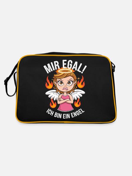 Mir Egal! Ich Bin Ein Engel Lustiges Sarkasmus - Retro Tasche - Schwarz/Gold - Hinten
