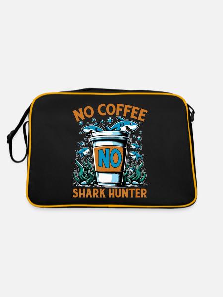 Shark Hunting No Coffee No Swimmer Coffee Lover - Retro Bag - black/gold - Back