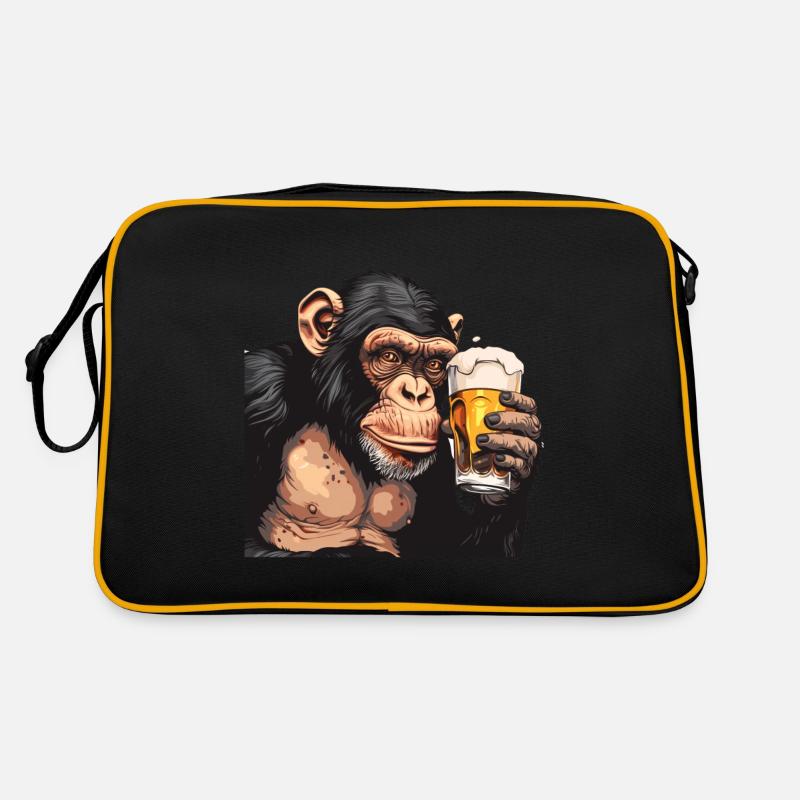 Cute Chimpanzee Drinking Beer 2 Retro Tasche