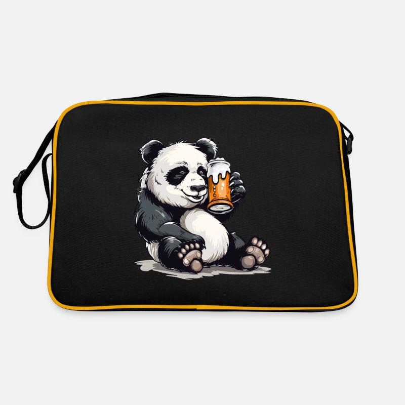 Cute Panda Drinking Beer 2 Retro Tasche