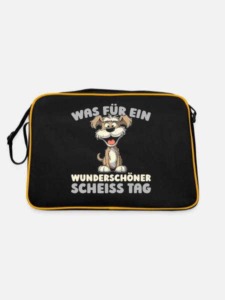 Schnauzer Hund Halten Sie Bitte Die Fresse - Retro Tasche - Schwarz/Gold - Hinten