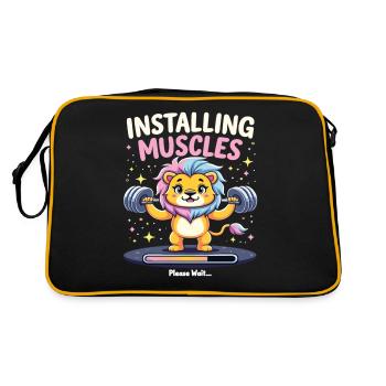 Installing Muscles Löwe Löwen Kraftsport Workout - Retro Tasche - Schwarz/Gold - Hinten