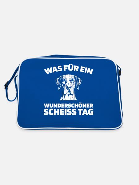 Great Dane, please keep your mouth shut - Retro Bag - blue/white - Back