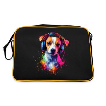 Bunt Künstlerisch Jack Russell Terrier Hund Jacky - Retro Tasche - Schwarz/Gold - Hinten