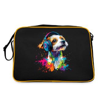 Bunt Künstlerisch Jack Russell Terrier Hund Jacky - Retro Tasche - Schwarz/Gold - Hinten