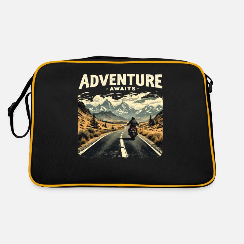 Adventure Awaits Motorrad Motorradfahrer Motorrad - Retro Tasche - Schwarz/Gold