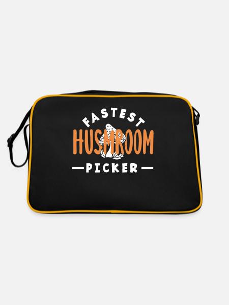 Schnellster Pilzesammler Lustig - Retro Tasche - Schwarz/Gold - Hinten