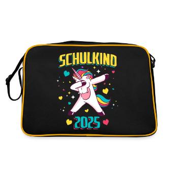 Schulkind 2025 Einhorn Einschulung - Retro Tasche - Schwarz/Gold - Hinten