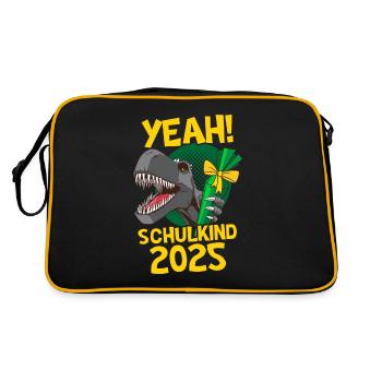 Yeah! Schulkind 2025 Dino Einschulung - Retro Tasche - Schwarz/Gold - Hinten