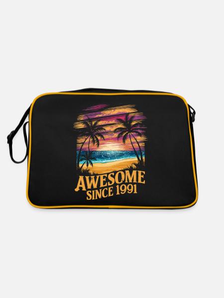 Awesome Since 1991 Strand Sonnenuntergang - Retro Tasche - Schwarz/Gold - Hinten