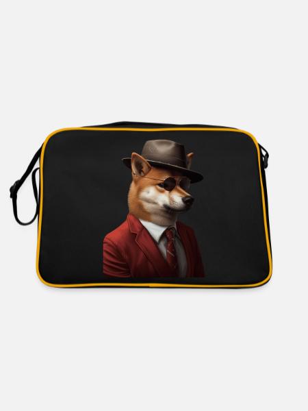 Shiba Inu - Retro Tasche - Schwarz/Gold - Hinten