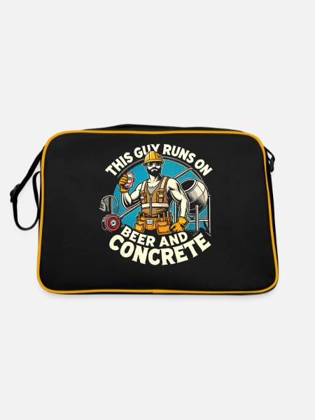 Dieser Typ läuft mit Bier und Beton - Retro Tasche - Schwarz/Gold - Hinten