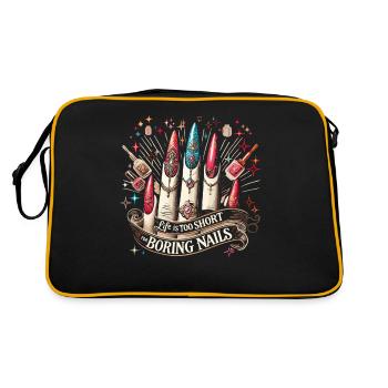 Das Leben ist zu kurz für langweilige Nägel - Retro Tasche - Schwarz/Gold - Hinten