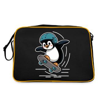 Skateboard Fahrender Pinguin Mit Helm - Retro Tasche - Schwarz/Gold - Hinten