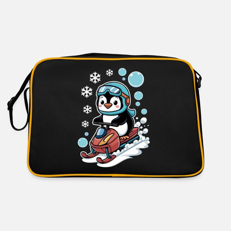Cute Penguin on Snowmobile Adventure Retro Bag