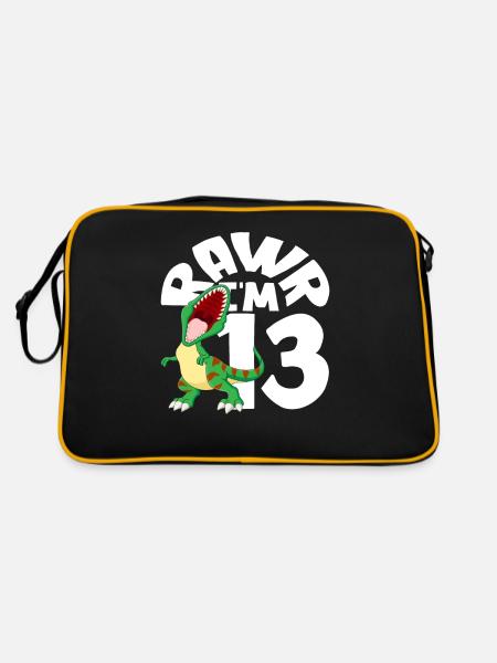 Rawr Ich Bin 13 Dinosaurier Geburtstag - Retro Tasche - Schwarz/Gold - Hinten