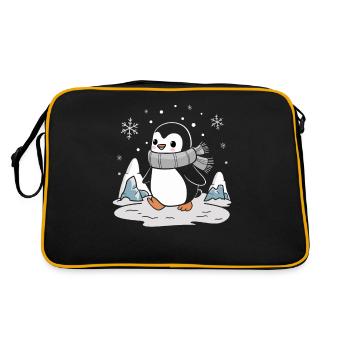 Lustiger Pinguin Im Winterwunderland - Retro Tasche - Schwarz/Gold - Hinten