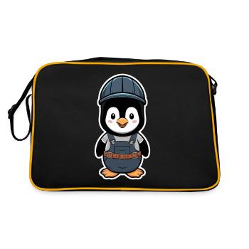 Penguin with construction worker helmet and dungarees - Retro Bag - black/gold - Back