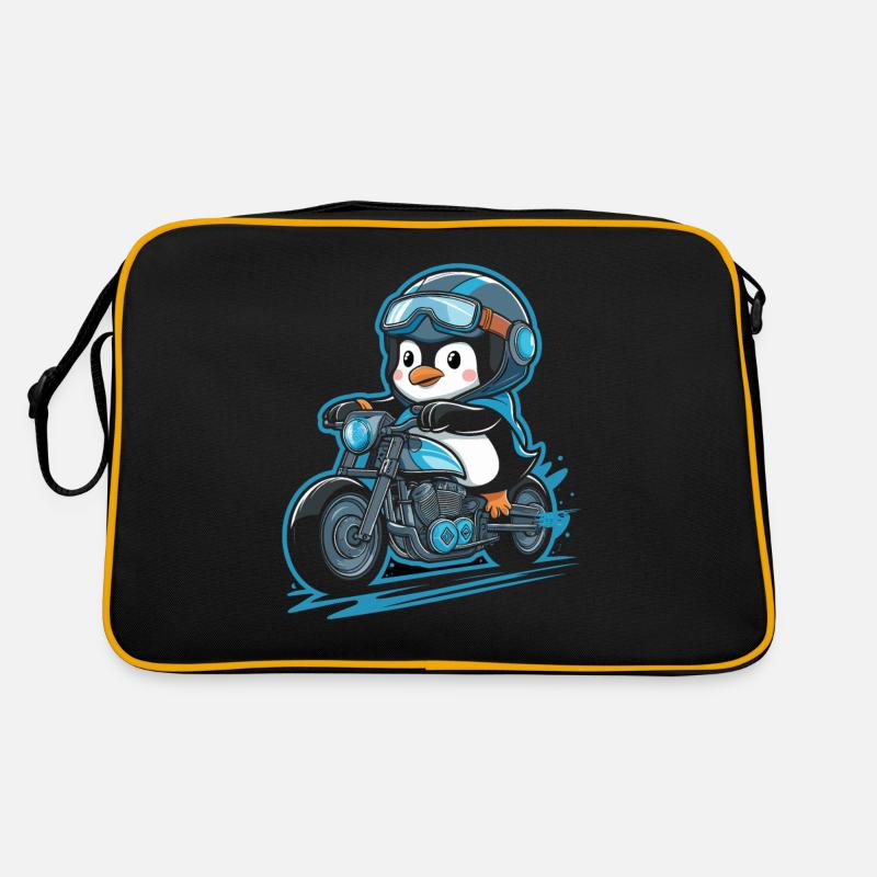 Penguin on motorcycle with helmet Retro Bag